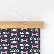 Good girl - dog bone - typography - pink on blue -  LAD19