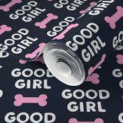 Good girl - dog bone - typography - pink on blue -  LAD19