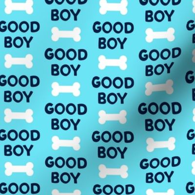 Good boy - dog bone - typography - blue on blue -  LAD19