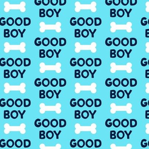 Good boy - dog bone - typography - blue on blue -  LAD19