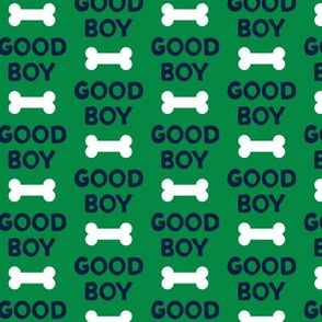 Good boy - dog bone - typography - navy on green -  LAD19