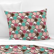 Boho Modern Teal, Peach, Pink Roses in Earth Tone Ogee Pattern