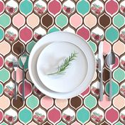 Boho Modern Teal, Peach, Pink Roses in Earth Tone Ogee Pattern