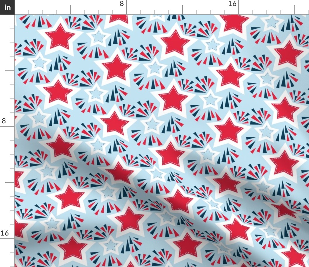 Stars and Fireworks for 4th of July in Light Blue Large Scale