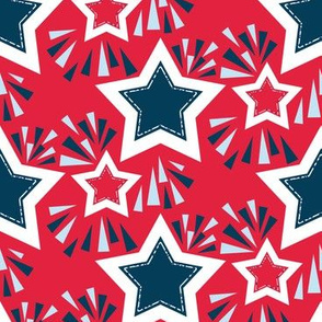 Stars and Fireworks for 4th of July in Red, White, Blue, Large Scale