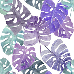 Giant Monstera Leaves Purple/Green Colourway