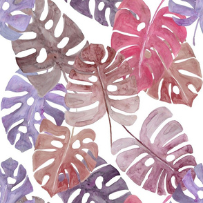 Giant Monstera Leaves Red/Purple Colourway