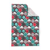 Teal, Black, Red Roses in Bold Ogee Pattern