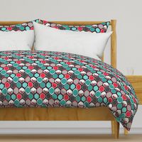 Teal, Black, Red Roses in Bold Ogee Pattern