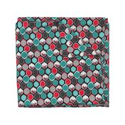 Teal, Black, Red Roses in Bold Ogee Pattern