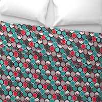 Teal, Black, Red Roses in Bold Ogee Pattern