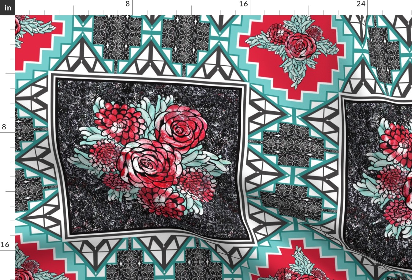 Red Rose Quilt Square Stone Inlay Tiles for Wholecloth Quilt 