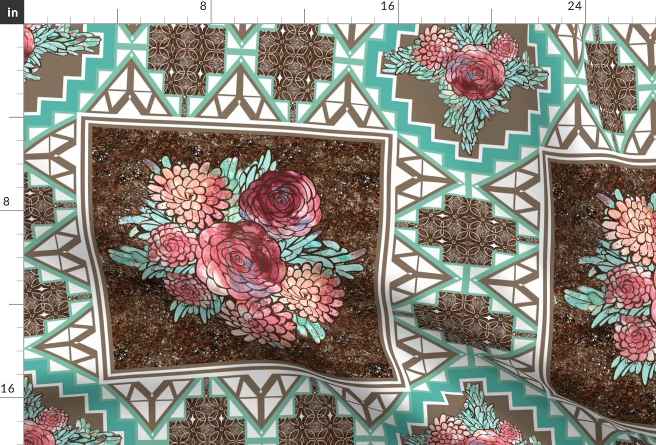Boho Modern Rose Quilt Square Stone Inlay Tiles for Wholecloth Quilt 