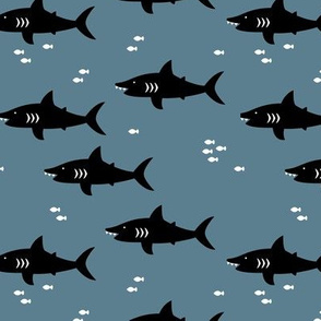 Under water world sea life shark attack geometric ocean kids design winter stone gray blue