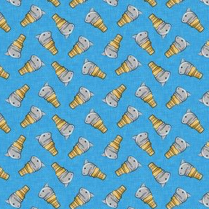 (3/4" scale) shark ice cream cones - toss on blue linen  - LAD19BS