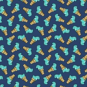 (3/4" scale) cute dinos - trex ice cream cones - toss on dark blue - LAD19BS