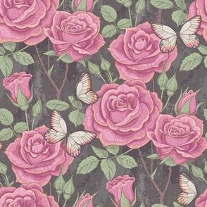 Pink roses on grey 