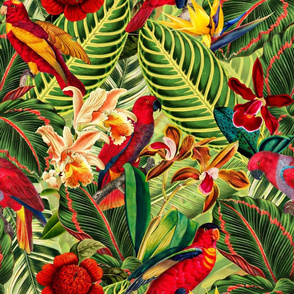 18" Pierre-Joseph Redouté tropicals Lush hawaiian exotic tropical vintage parrot Jungle