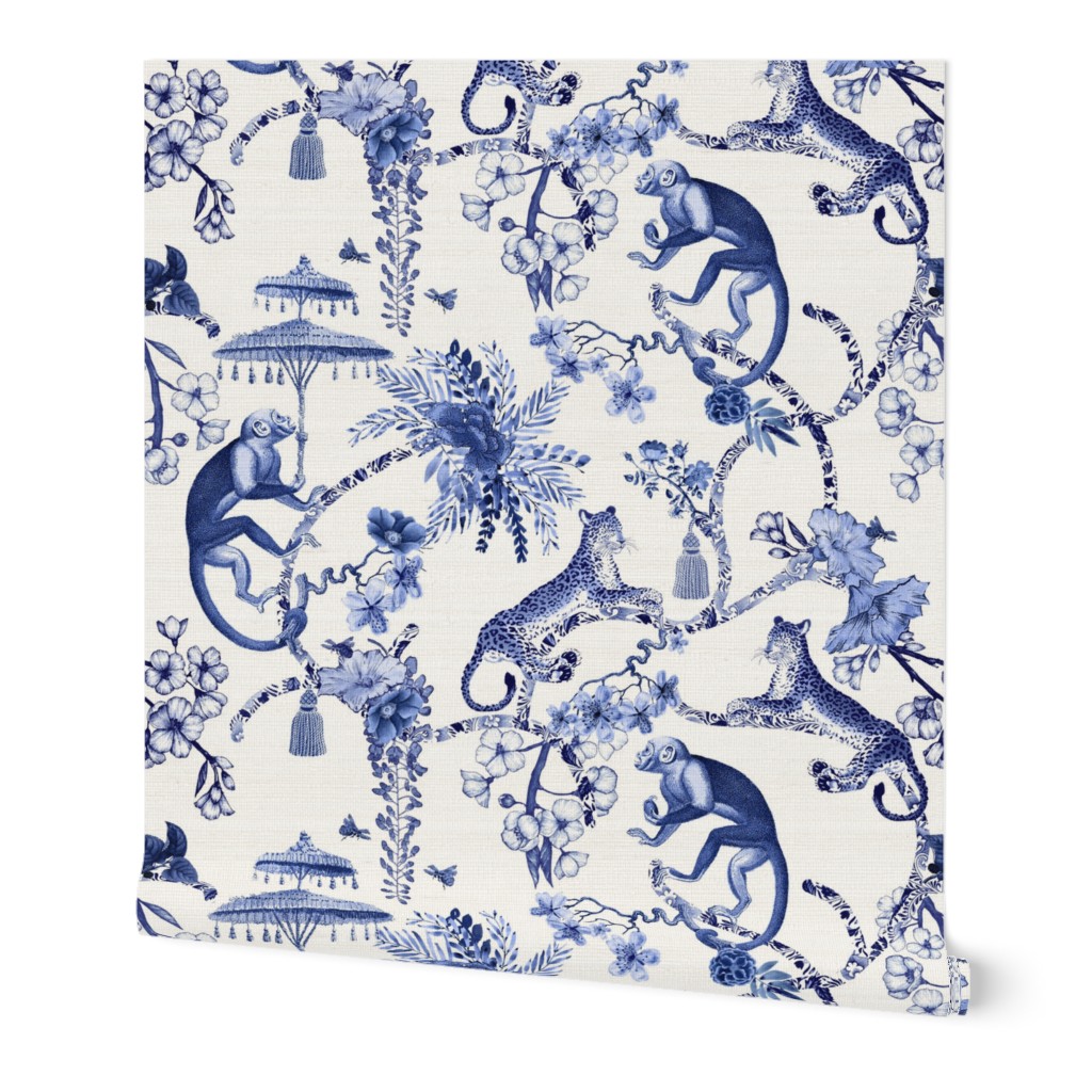 Chinoiserie  - "Whimsy"  -  Blue and White - Large Scale Pattern