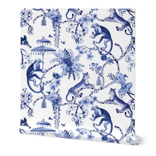 Chinoiserie - "Whimsy" - Blue and Wallpaper | Spoonflower