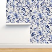 Chinoiserie  - "Whimsy"  -  Blue and White - Large Scale Pattern