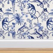 Chinoiserie  - "Whimsy"  -  Blue and White - Large Scale Pattern