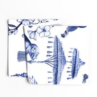 Chinoiserie  - "Whimsy"  -  Blue and White - Large Scale Pattern