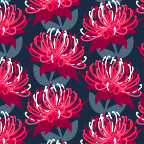 Waratah Australian Flora Pink Navy 