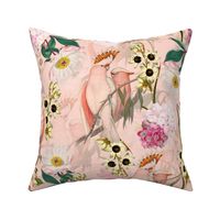 18" Pierre-Joseph Redouté tropicals - sepia Lush hawaiian tropical vintage parrot Jungle summer paradise double in blush pink