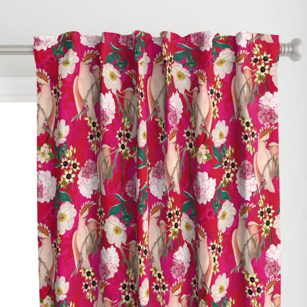 18" Pierre-Joseph Redouté tropicals,Lush hawaiian tropical vintage parrot jungle summer paradise in pink