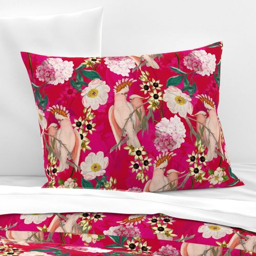 18" Pierre-Joseph Redouté tropicals,Lush hawaiian tropical vintage parrot jungle summer paradise in pink