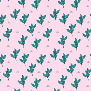 Little leaves botanical herbs and spice garden sage summer leaf teal pink SMALL