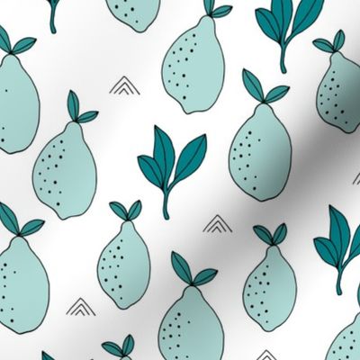 Lemon and lime garden summer fruit cocktail print botanical design mint teal white