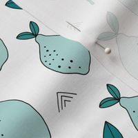 Lemon and lime garden summer fruit cocktail print botanical design mint teal white