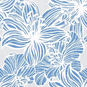 tropical floral line work on gray linen