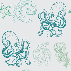 octopus blue and green on gray background