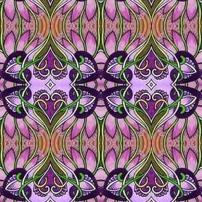 Hearts and Lotus Flowers (magenta/purple)