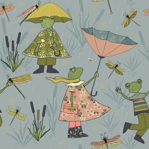 Spring Rain Frog and Dragonfly - Gray
