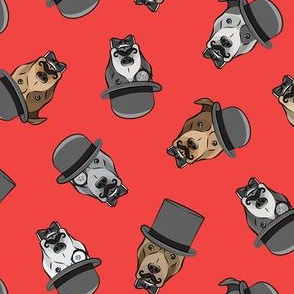 Dapper dogs - pit bull - top hat mustache - red - LAD19
