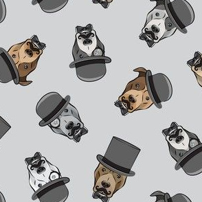 Dapper dogs - pit bull - top hat mustache - grey - LAD19
