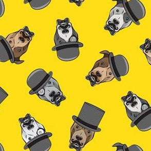 Dapper dogs - pit bull - top hat mustache - yellow - LAD19