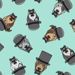 Dapper dogs - pit bull - top hat mustache - aqua - LAD19