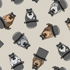Dapper dogs - pit bull - top hat mustache - beige - LAD19