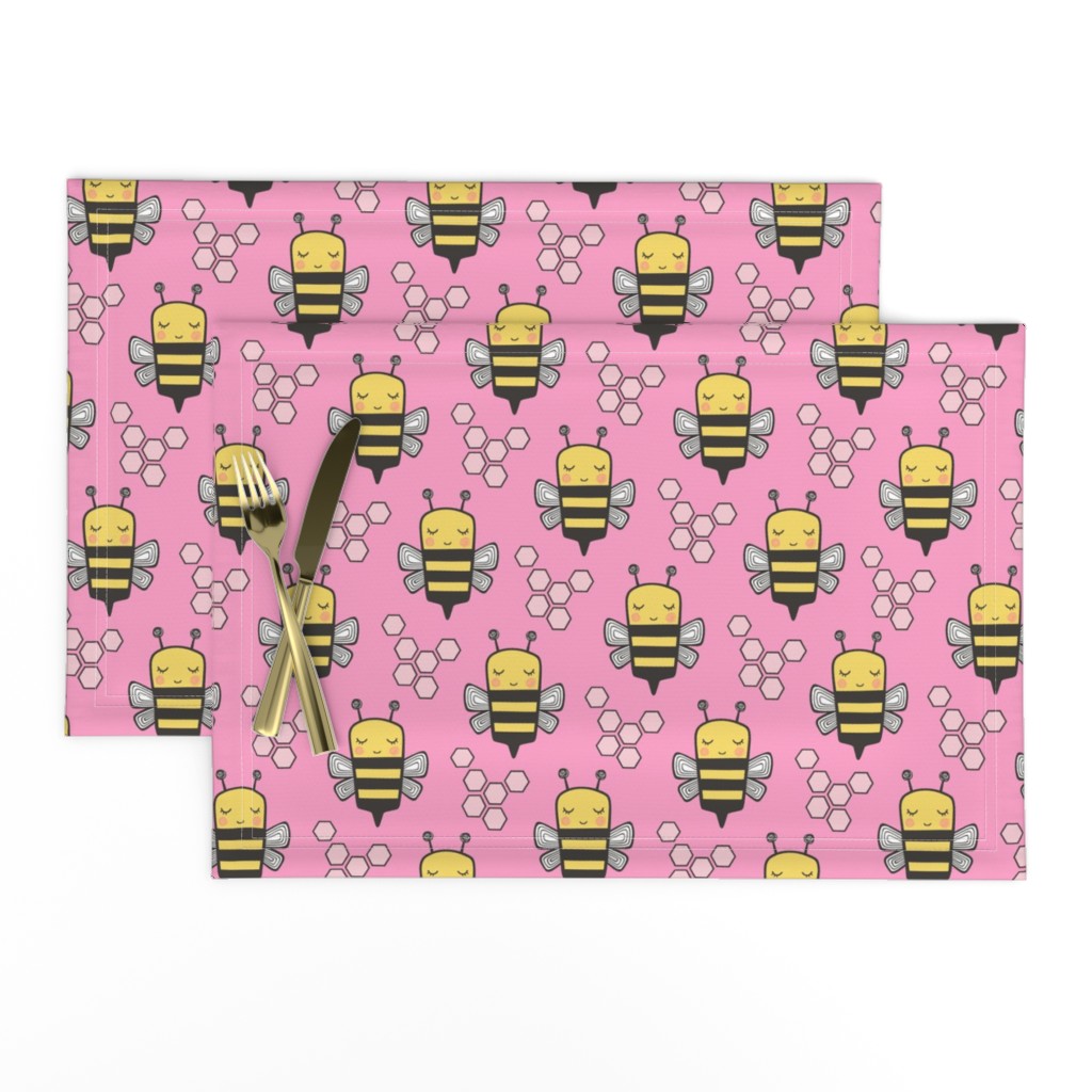 Bees Honeycomb Black&White on Pink 3 inch