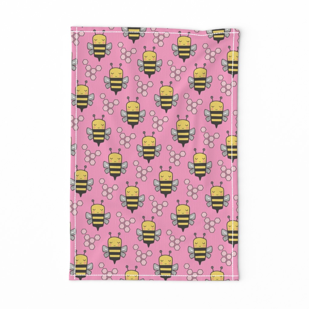 Bees Honeycomb Black&White on Pink 3 inch