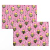 Bees Honeycomb Black&White on Pink 3 inch