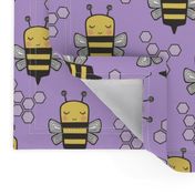 Bees Honeycomb Black&White on Purple 3 inch