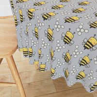 Bees Honeycomb Black&White on Grey 3 inch