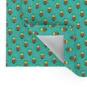 Bees Honeycomb Black&White on Green  O,75 inch