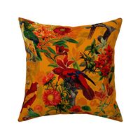 18" Pierre-Joseph Redouté Lush colorful parrot birds tropicals exotic vintage Jungle summer paradise in sepia orange